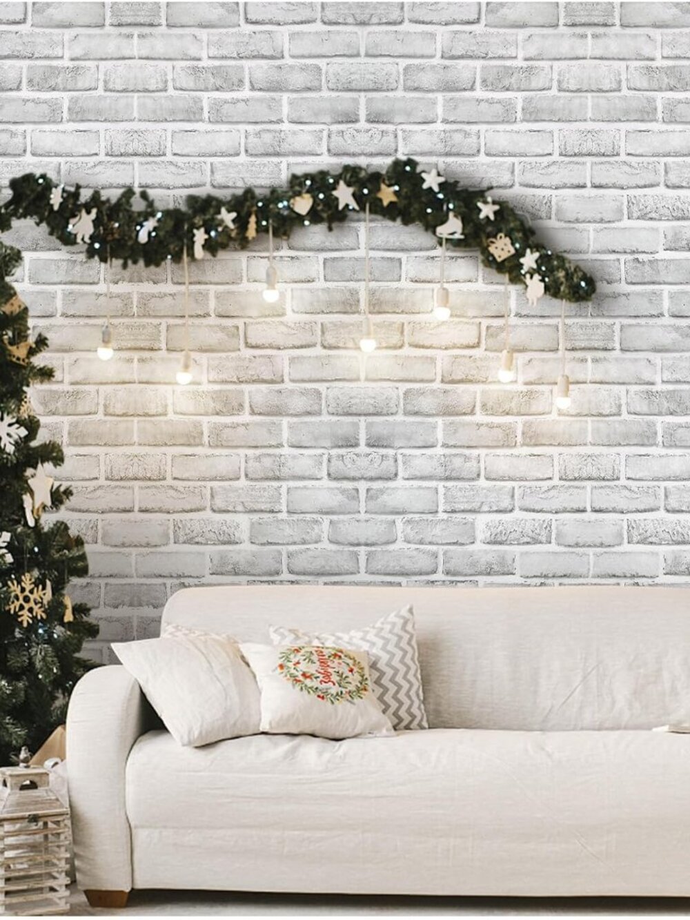 Peel and Stick Wallpaper Brick 17.7x118.1 Inches White Gray Removable Wallpaper